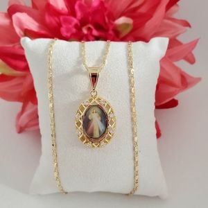Divine Mercy Hollow Crystal Gold Plated Necklace